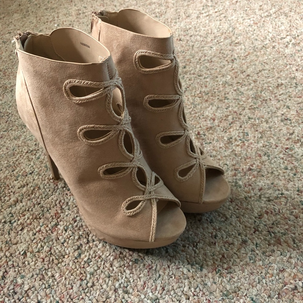 Beige Peep toe Platform high heels